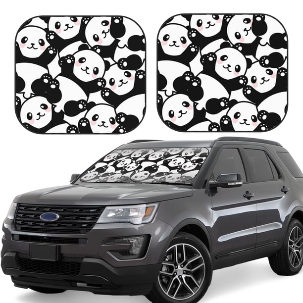 Fotbe Seamless Pattern Cute Panda Juego de 2 Piezas de Parasoles para Parabrisas | Bloqueador Solar para Auto | Accesorios Plegables para Protección Solar Interior-Medium