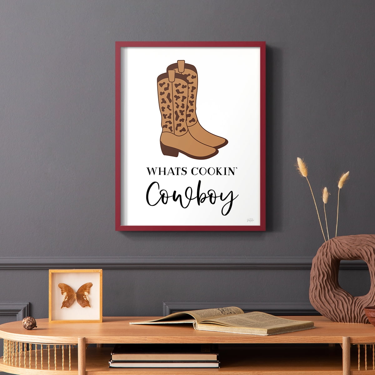 What's Cookin' Cowboy Framed Print in Red Solid Wood 8 x 10 Framed Print