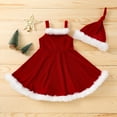 thumbnail image 2 of 2Pcs Kids Christmas Outfit, Fluffy Stitching Spaghetti Strap Sleeveless Slip Dress + Knotted Hat for Girls, 2 of 7