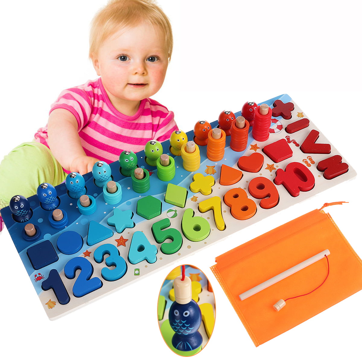 Montessori Toy Wooden Number Shape Puzzle, Sorting Stacking Counting Toy  for Age 3 to 5 Kids & Toddlers Preschool Learning