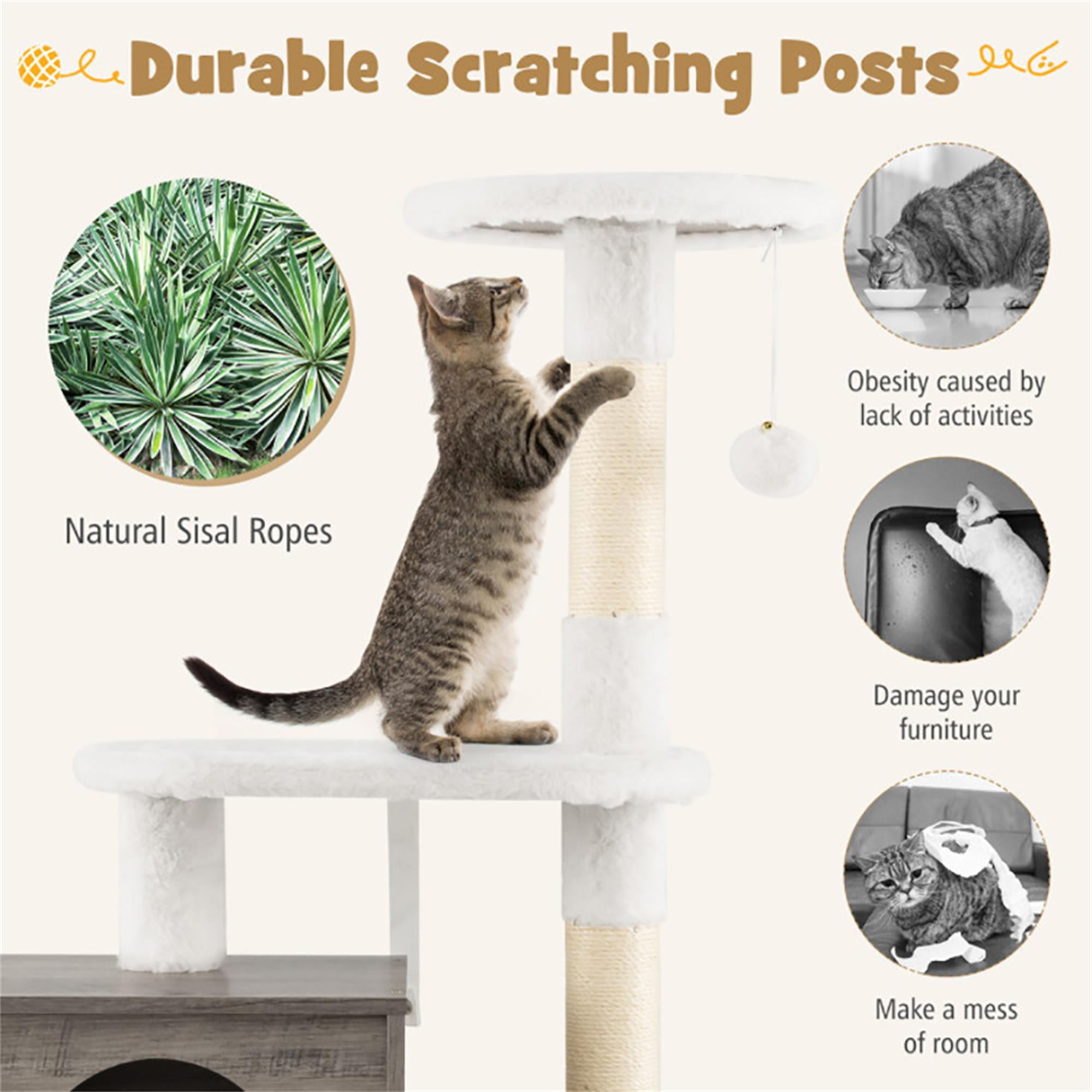 Pefilos 52" Cat Tree with Wood Litter Box Enclosure, All-in-one Indoor Cat Furniture with Large Platform and Condo, Modern Style Cat Tower, Gray Pefilos 52" Cat Tree with Wood Litter Box Enclosure, All-in-one Indoor Cat Furniture with Large Platform and Condo, Modern Style Cat Tower, Gray