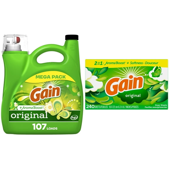 Gain   Aroma Boost Liquid Laundry Detergent & Gain Fabric Softener Dryer Sheets