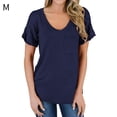 thumbnail image 1 of Camiseta de mujer con cuello en V, manga corta, bolsillo, blusa, top casual de verano, azul marino, M Scienceny AP001345-12, 1 of 4