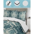 thumbnail image 3 of Quilt King Size Bedding Set, Turquoise Boho Reversible Summer Quilt 3 Pieces, Teal Ombre Floral Ethic Tribe Lightweight Bedspreads Coverlets with 2 Pillow Shams for All Seasons, 3 of 5