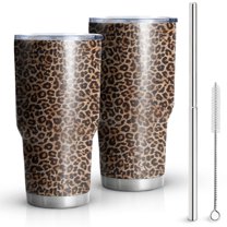 30oz Brown and Black Leopard Print Tumblers Stainless Steel Tumbler with Lid and Straw,Vacuum Insulated Double Wall Travel Tumbler Cups Mug with Cleaning Brush for Coffee,Tea