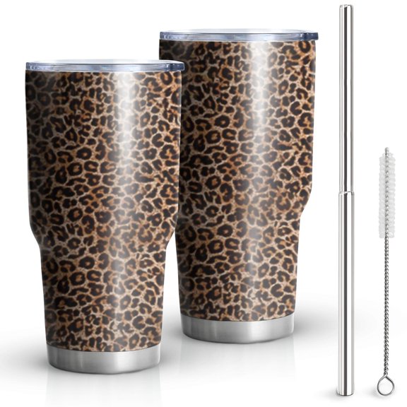 30oz Brown and Black Leopard Print Tumblers Stainless Steel Tumbler with Lid and Straw,Vacuum Insulated Double Wall Travel Tumbler Cups Mug with Cleaning Brush for Coffee,Tea