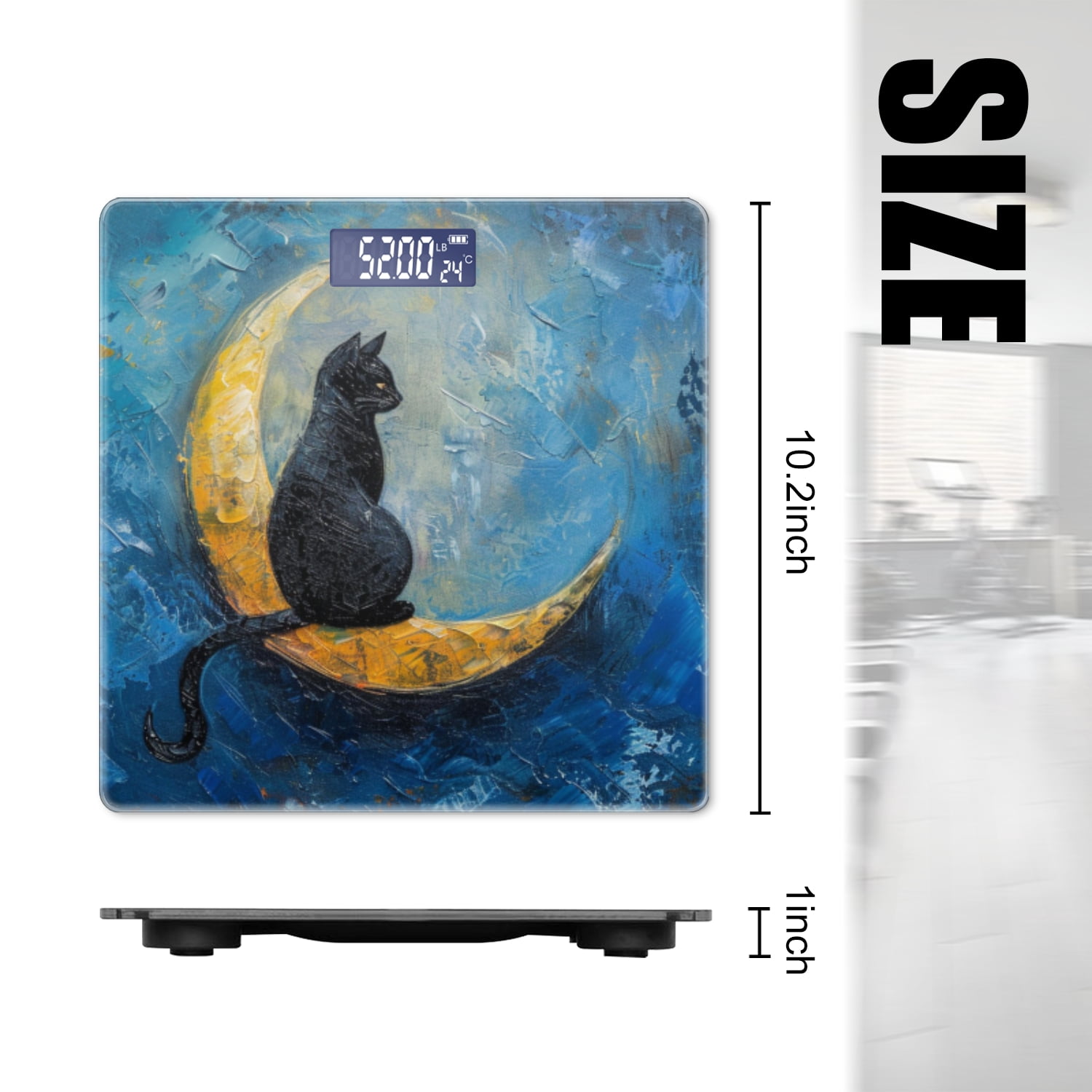 Bathroom Scale, Highly Accurate Digital Body Scale,Precisely Measures Weight up to 400 lbs-Black Cat Sitting On The Moon Against Blue Background