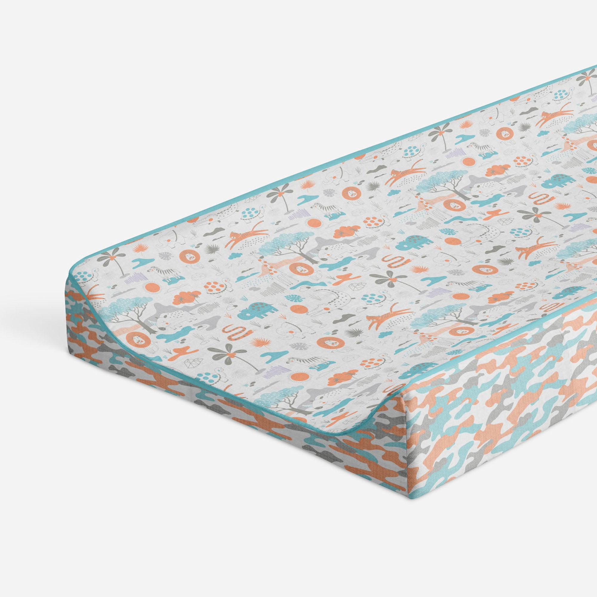 Muslin Quilted Changing Pad Cover, Jungle Safari Aqua/Orange