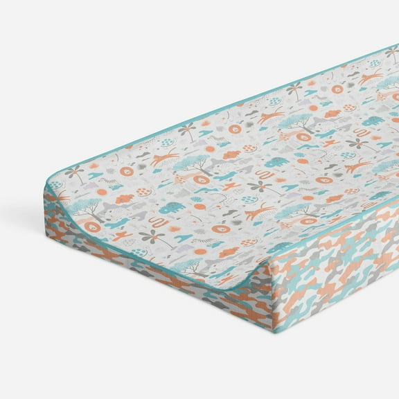 Bacati - Muslin Quilted Changing Pad Cover, Jungle Safari Aqua/Orange