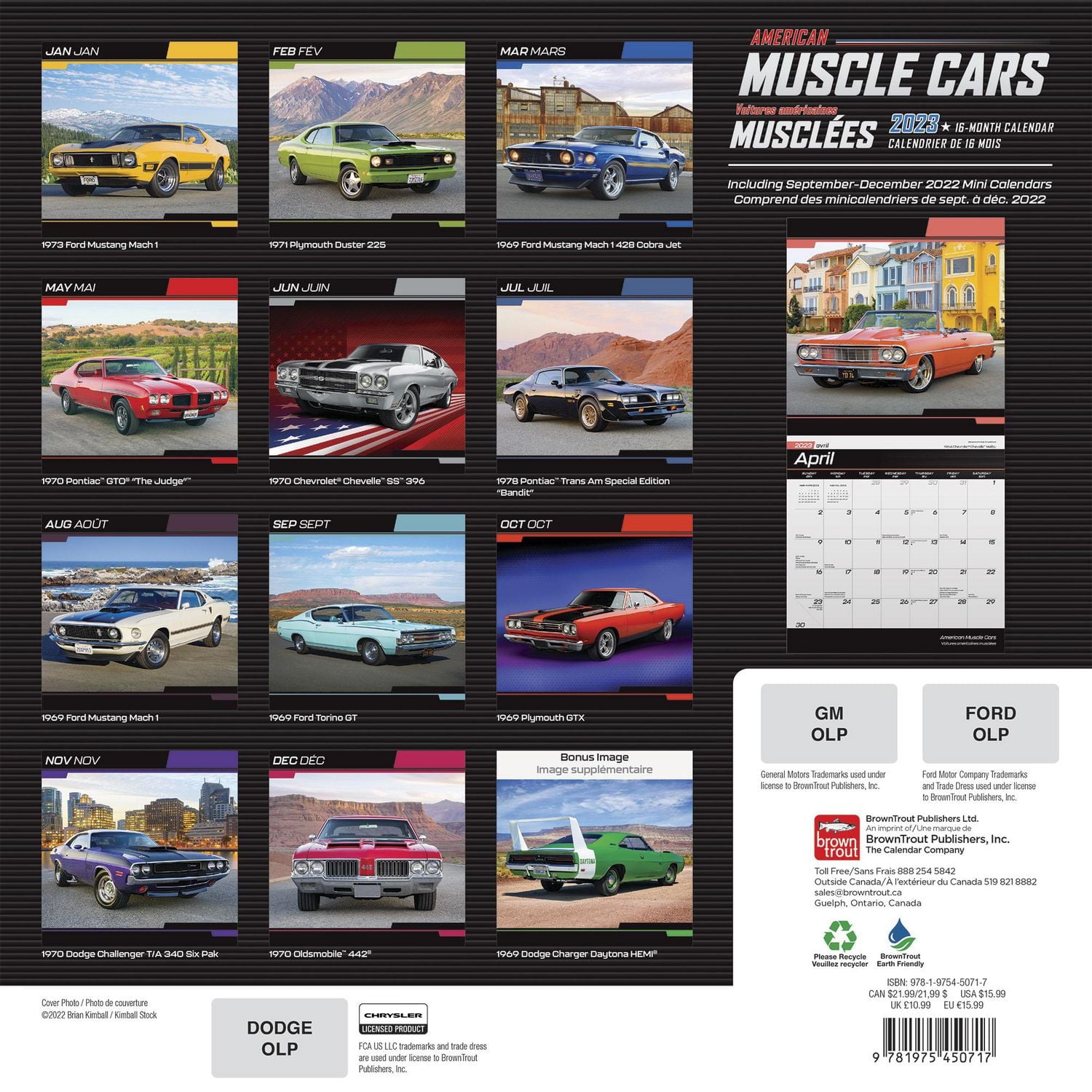 American Muscle Cars OFFICIAL 2023 12x24 Inch Square Wall Calendar