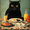Black Cat Breakfast Bonjour Amour, variant on Qisvanset Flower from Book Canvas Art 15.75x11.81 Inches