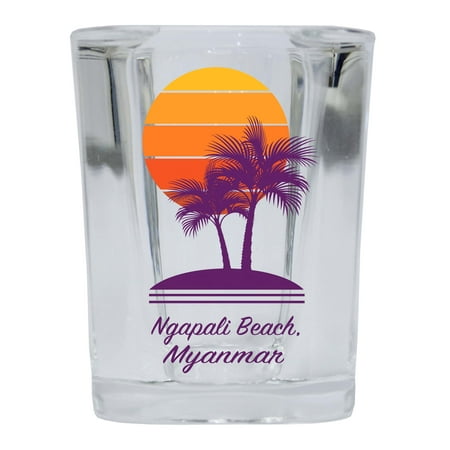 

Ngapali Beach Souvenir 2 Ounce Square Shot Glass Palm Design 4-Pack