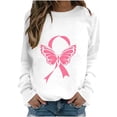 thumbnail image 3 of Fartey Breast Cancer Shirts for Women Pink Ribbon Long Sleeve Shirt Breast Cancer Awareness Crew Neck Tshirts Cancer Survivor Pullover Tops White S, 3 of 5