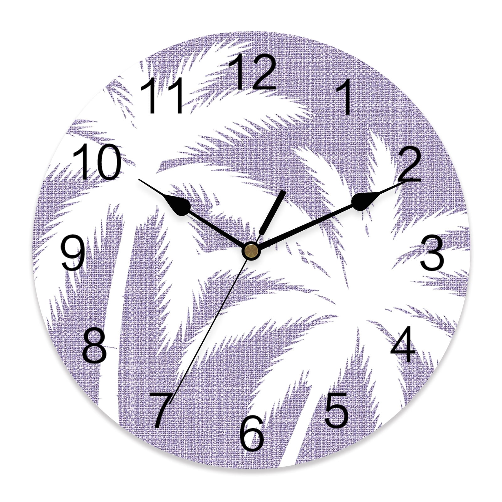 Wall Clock Tropical Palm Trees Clocks PVC Silent Non-Ticking Battery Operated Decorative Lavender Linen Grain Round Clock for Home Living Room Kitchen Bedroom Office School Wall Decor 14 Inch