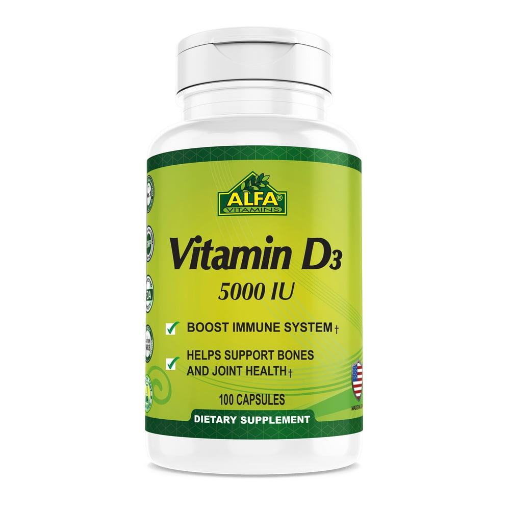 Vitamin D3 5000 IU by Alfa Vitamins Immune Boost Healthy Joints