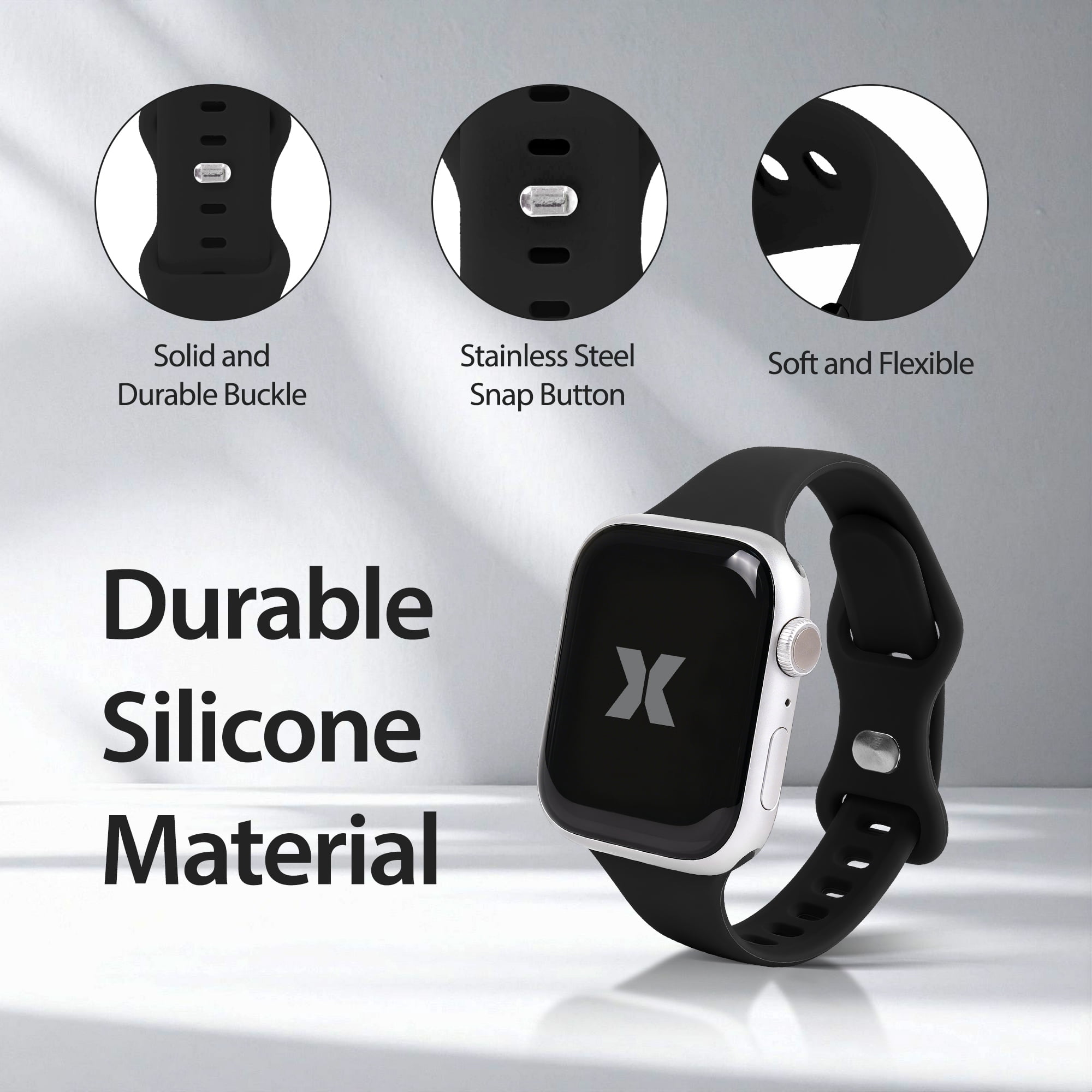 Xtreme 6-Pack Skinny Silicone Bands for Apple Watch Series 1-10 and Ultra 2, Slim Adjustable Smart Watch Bands, Assorted Neutral Colors