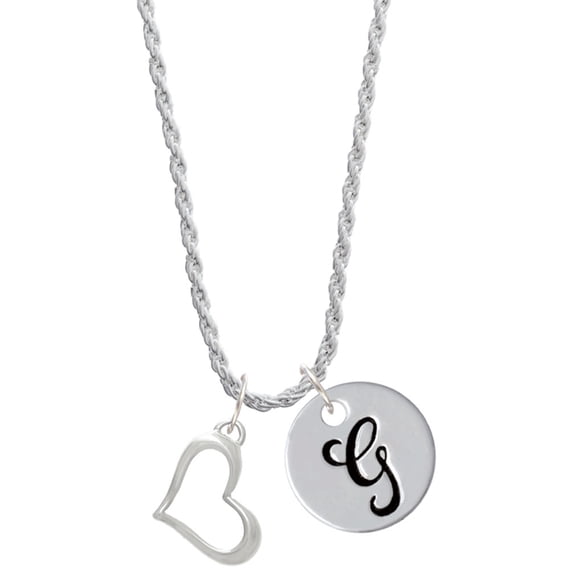 Delight Jewelry Silvertone Slanted Open Heart Silvertone Script Initial Disc - G - Charm Necklace, 20"+3"