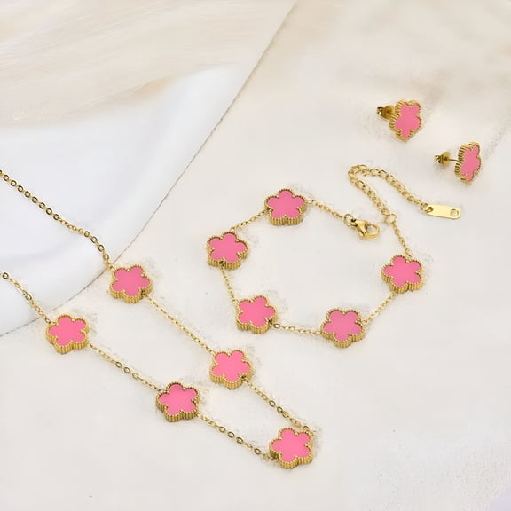 DESIGNICE Clover Necklace Bracelet Earring Set for Women 14K Gold Plated Stainless Steel Four Leaf Clover Jewelry Set