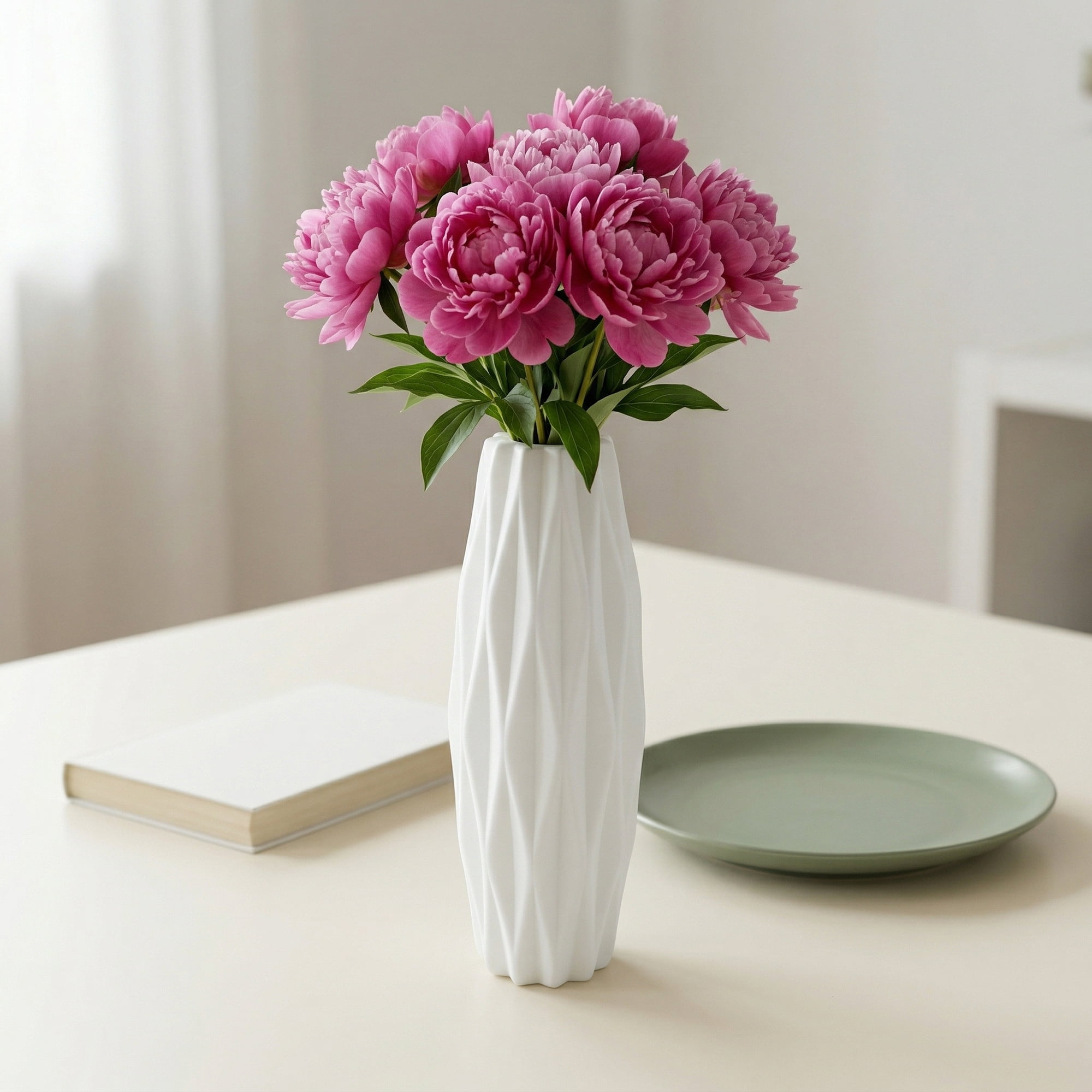 Unique Bargains Slim Acrylic Narrow Bud Vase for Roses White 2.8"L x 2.8"W x 7.9"H