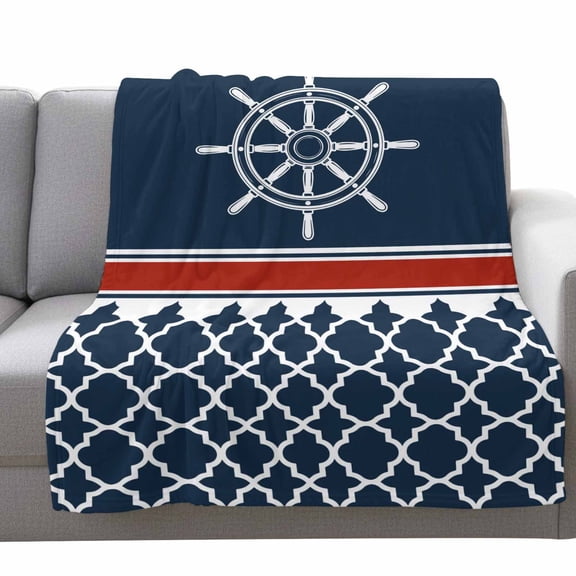 Nautical Anchor Fleece Throw Blanket Lightweight Nautical Anchor Red Stripe Plaid Navy Blue Fuzzy Flannel Throws Super Soft Cozy Flannel Blanket for Couch, Sofa, Bed, Travel 40"x50"