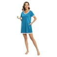 thumbnail image 3 of Women's Short Sleeve V Neck Sleepshirts With Pocket Ladies Home Pajamas Soft Comfy Nightdress,Lightweight Fabric,S-3XL,Blue, 3 of 6