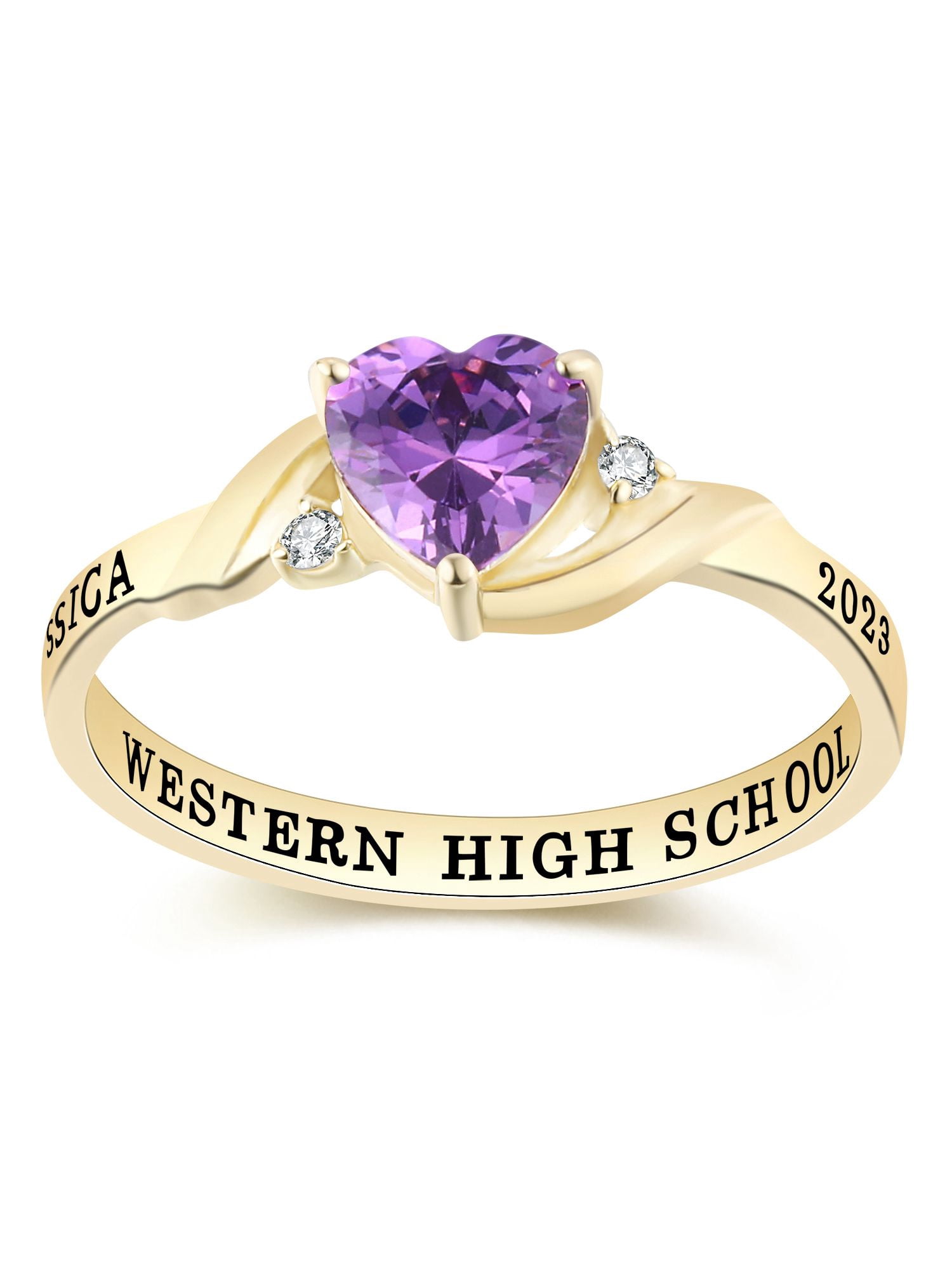Mementos USA Custom Class Ring for Women High School and College-Sterling Silver/Gold-Serenity