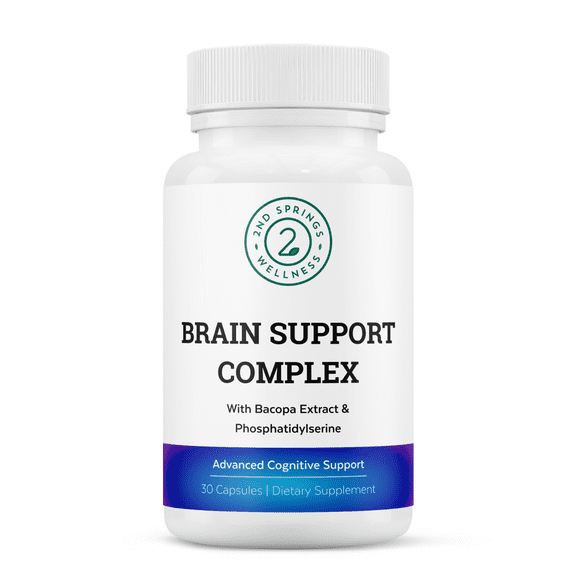 2nd Springs Brain Support Complex - Advanced Cognitive Support Supplement with Ginkgo Biloba, Bacopa Monnieri, Phosphatidylserine, Huperzine-A, St. John's Wort - 30 Ct