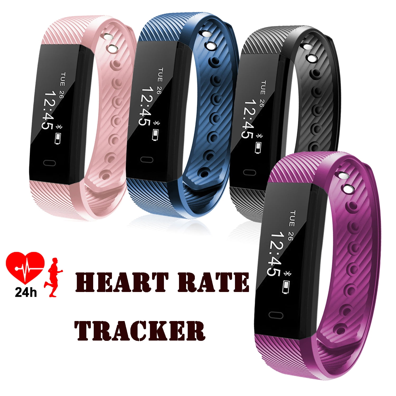 IP67 Waterproof Bluetooth Fitness Tracker Heart Rate Monitor Smart Watch Wristband Bracelet