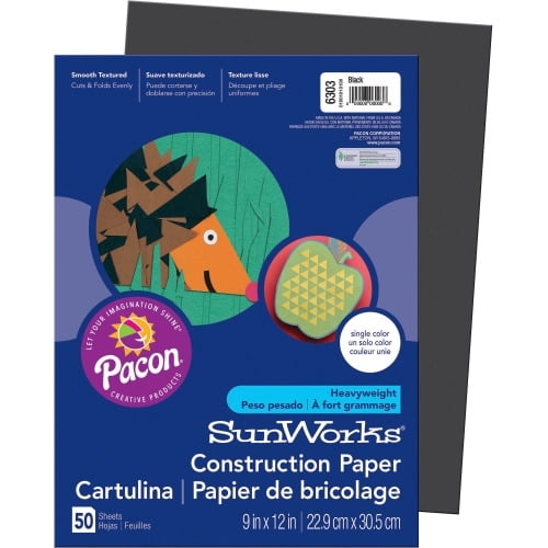 5Unit SunWorks Construction Paper, Multipurpose - 9' x 12' - 50 / Pack - Black