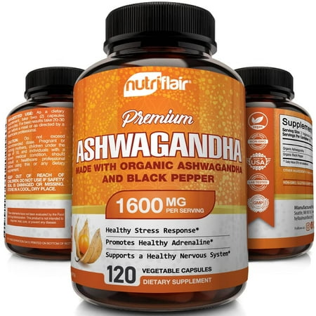 NutriFlair Ashwagandha Capsules for Natural Anxiety and Stress Relief Dietary Supplements 120 Capsules Stress is everywhere  and it’s important to manage it properly. Many people struggle with stress and anxiety. The good news is that there are multiple ways to keep these feelings in check. Following a healthy lifestyle is the best way to relieve stress  and combined with stress supplements such as organic ashwagandha products  you can maintain great mood balance. That’s why we’d like you to meet our anxiety and stress relief supplement! It’s formulated with ashwagandha root powder which helps the body manage stress-related conditions  such as fatigue  depression  poor memory  low libido  anxiety  and many more. Not only that  this anxiety relief supplement can also rejuvenate your body and boost energy for a healthier you. Relieve stress and anxiety effectively using NutriFlair Ashwagandha Capsules! Our stress relief supplement can help boost immunity and promote overall wellness too. Unlike other products  this organic ashwagandha supplement aids in reducing stress and anxiety without causing drowsiness. Maintain your energy for a long day’s work! If your memory is low and learning is slow  this ashwagandha anxiety relief supplement can help improve these cognitive functions. With regular use  you can keep your memory strong and improve focus. Considering these mental health benefits  ashwagandha is one of the best anxiety supplements on the market! We also added black pepper extract to our organic ashwagandha supplement for superior absorption of nutrients. Our product comes in a bottle of 120 capsules and is vegan  gluten-free  and non-GMO. This stress relief supplement also doesn t have sugar  dairy  or soy. If you’re thinking about adding stress relief dietary supplements to your routine  our product is a great choice. Add NutriFlair Ashwagandha Capsules to your cart now!