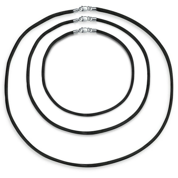 Bling Jewelry Womens Set of 3 Black Satin Silk Cord Necklace Sterling Silver Clasp 14, 18 & 24 Inch