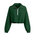 thumbnail image 6 of VSSSJ Women's Half Zip Cropped Sweatshirts Loose Long Sleeve Drop Shoulder Pullover Sweatshirt Lightweight Trendy Workout Crop Tops Green XXL, 6 of 8