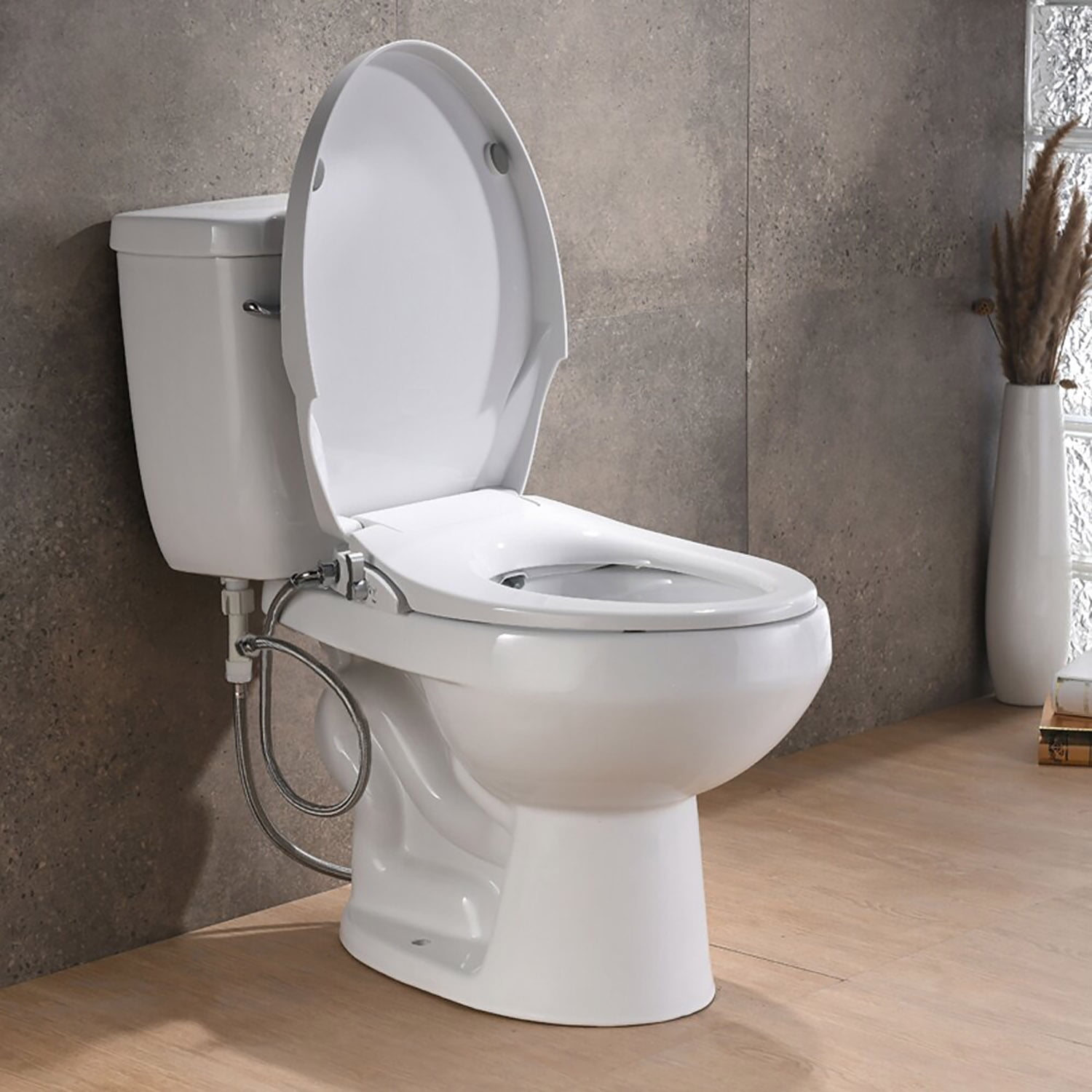GEOATON Toilet Seat Bidet Seat with Self Cleaning Dual Nozzles Non electric Separated Rear Feminine Cleaning Natural Water Spray