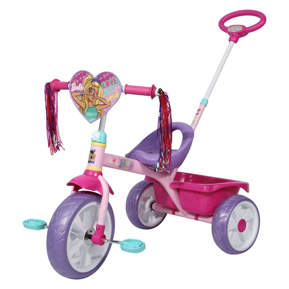 Triciclo Apache Barbie Grande Deluxe con Barra de Empuje Rosa