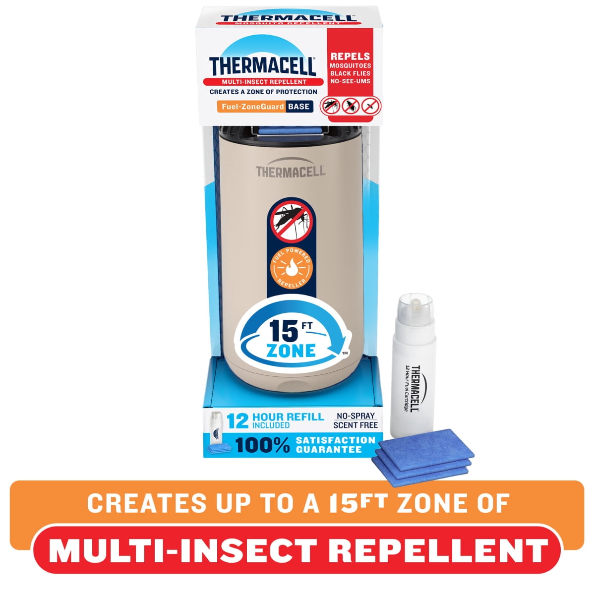 (2 pack) Thermacell Fuel-ZoneGuard Base Fuel Powered Mosquito & Multi-Insect Repeller, 12-Hr Refill, Linen