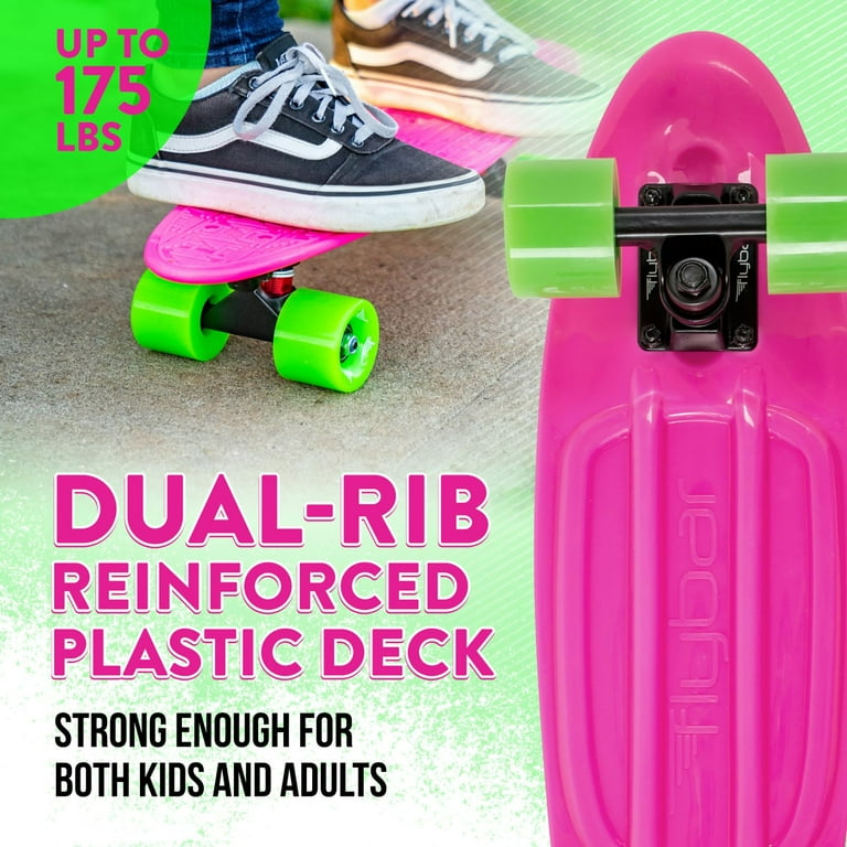 FunTomia 57cm Mini-Cruiser Board Skateboard met of zonder wielen met LED licht incl. Aluminium Truck, ABEC-9 kogellagers en T-tool (Pink met gele wielen