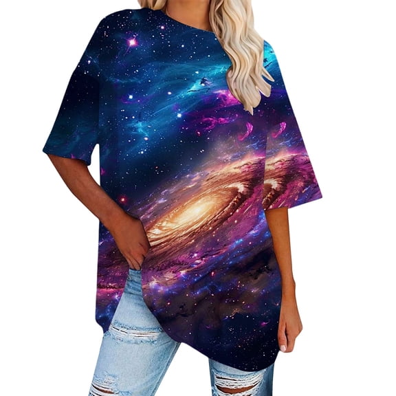 Wang6 Womens Short Sleeve Graphic Tshirts Shirts Trendy Plus Size Tie Dye Printed Long Tops Causal Crew Neck Loose Fit Tees Purple4 XL