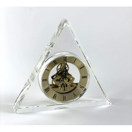 CalCastle Craft Triangle Clear Glass Encased Antique Working Clock with Gold Plating
