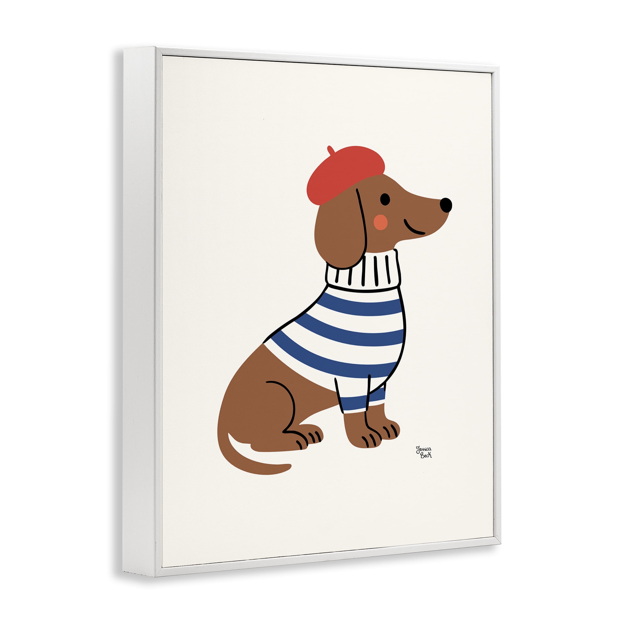 French Dachshund in Beret White Framed Giclee Art, design by Jessica Beck