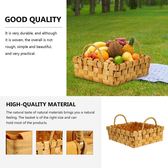 STRANDCHIC Rectangular Woven Basket 1Pack 12X8.9X5.9In Wooden Yellow Home Decor