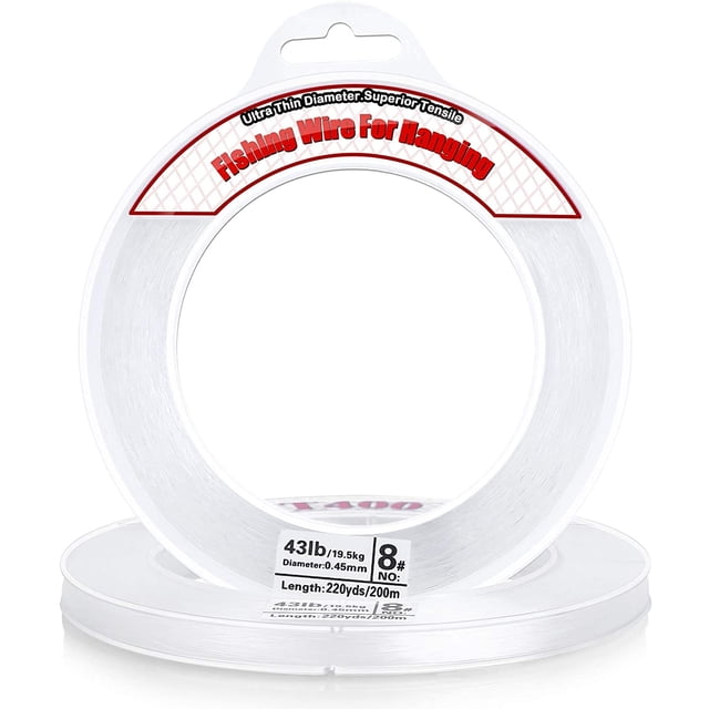 Alambre de pesca transparente, Acejoz 656 pies línea de pesca transparente invisible para colgar cuerda de nailon fuerte soporta 40 libras para decoraciones colgantes de guirnaldas de globos