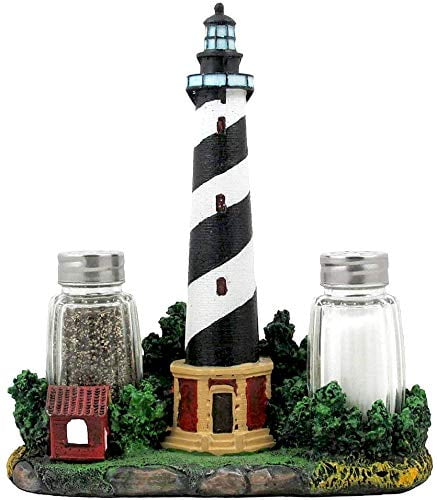 Nautical Cape Hatteras Lighthouse Glass Salt and Pepper Shaker Set Figurine with Holder in Decorative Kitchen Decor Sculptures and Collectible Coastal Gifts DWK Corp. Nautical Cape Hatteras Lighthouse Glass Salt and Pepper Shaker Set Figurine with Holder in Decorative Kitchen Decor Sculptures and Collectible Coastal Gifts DWK Corp.