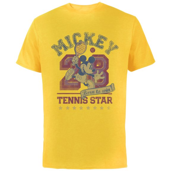 Disney Mickey Mouse Sports Tennis Star 28 Distressed - Short Sleeve Cotton T-Shirt for Adults - Customized-Yellow