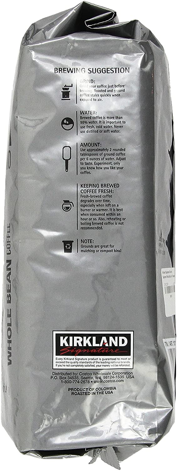 Kirkland Signature Colombian Supremo Coffee, Whole Bean, 3 Pounds