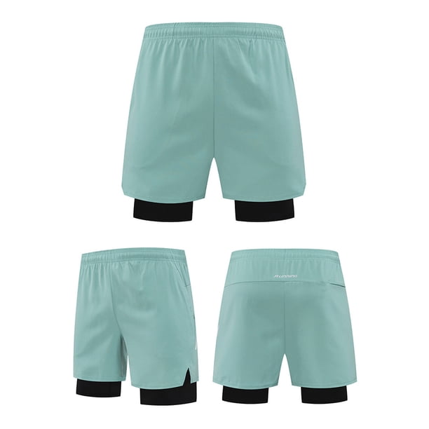 pstuiky Pantalones cortos para hombre, Pantalones cortos deportivos de playa de doble capa, informales, de secado rápido, de color liso, para hombre Pantalones cortos deportivos para hombre