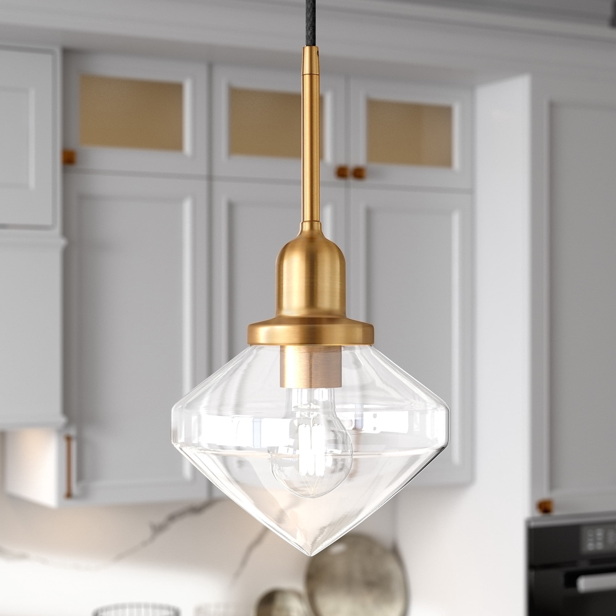Evelyn&Zoe 8" Brass Metal/Glass Pendant