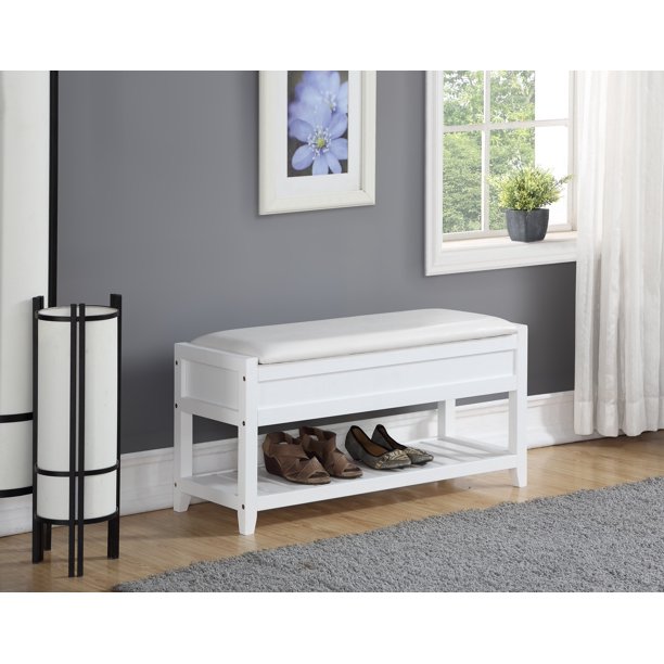 Roundhill Furniture Quality Solid Wood Shoe Bench With Storage White Roundhill Furniture Rouen Seating Bench with Shoe Storage, Espresso