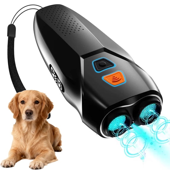 Rechargeable Ultrasonic Anti-Bark Device with Dual Sensor, Training & Deterrent Modes, LED Flashlight, 25ft Range,Black
