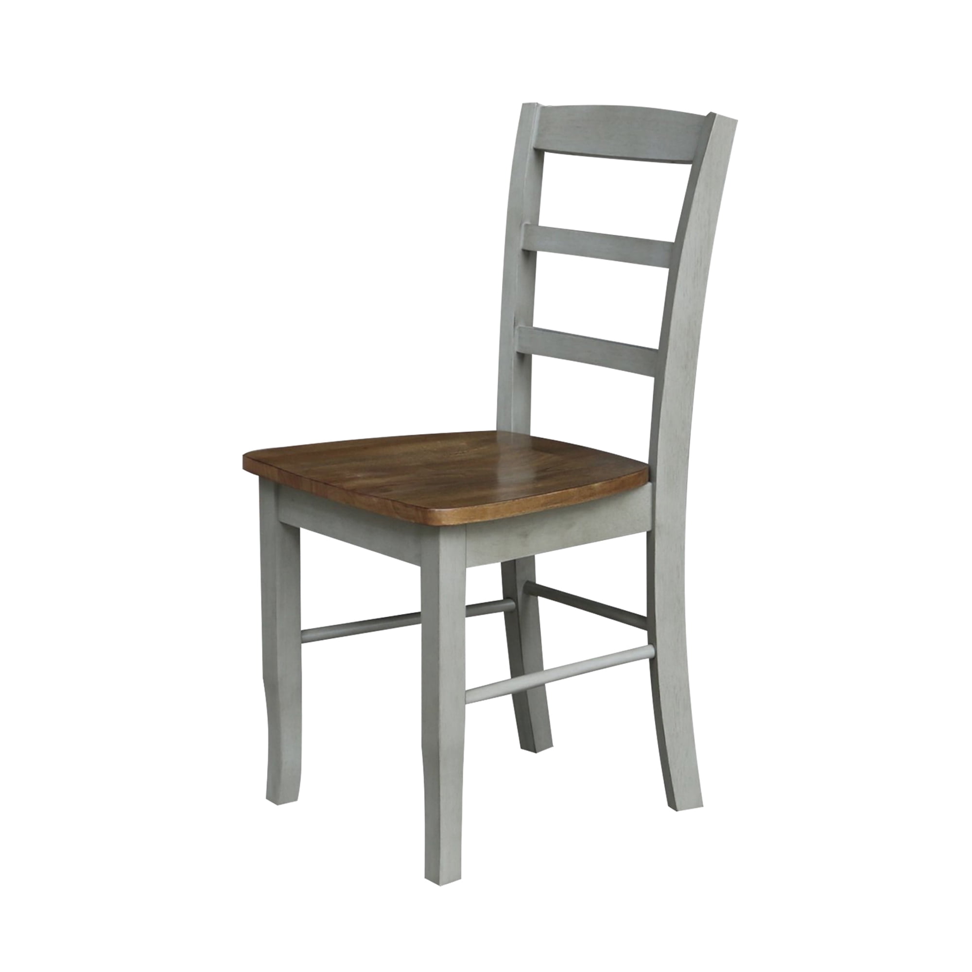 Set of 2 Solid Wood Madrid Ladderback Chairs in Distressed Hickory/Stone