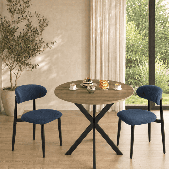 3 Piece Dining Table Set for 2, 31.5" Round Kitchen Table with 2 Upholstered Chairs, Modern Dining Room Furniture Set with Metal Legs for Small Spaces, Apartment, Kitchen, Blue